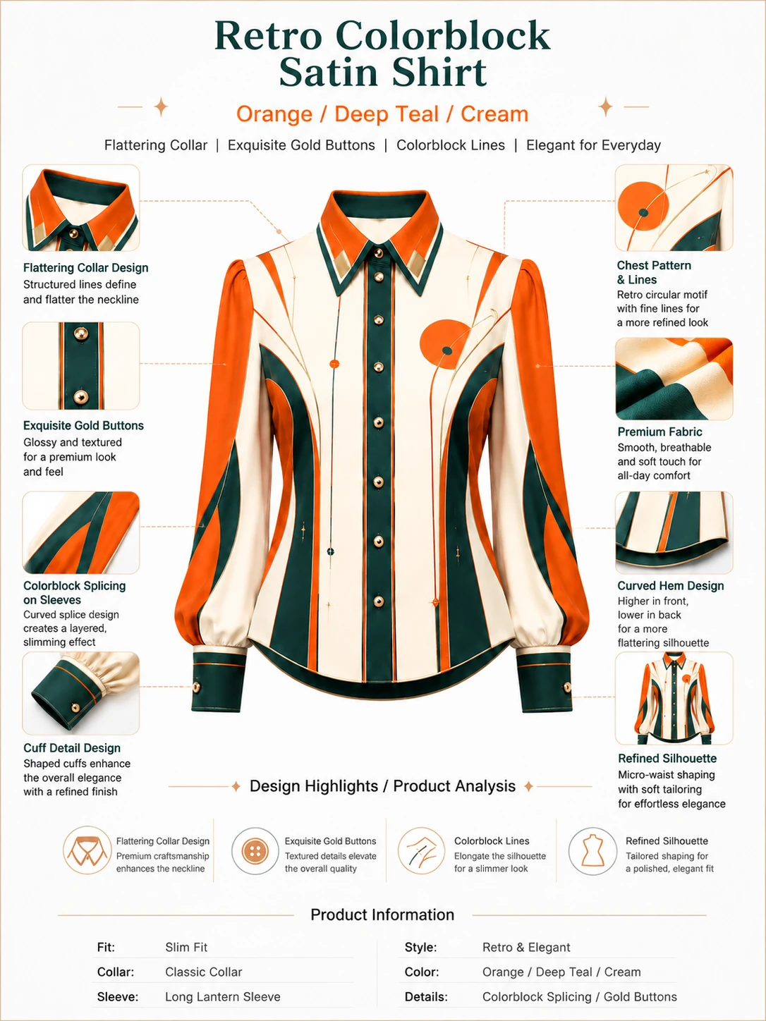 Ecommerce specification page for the printed shirt