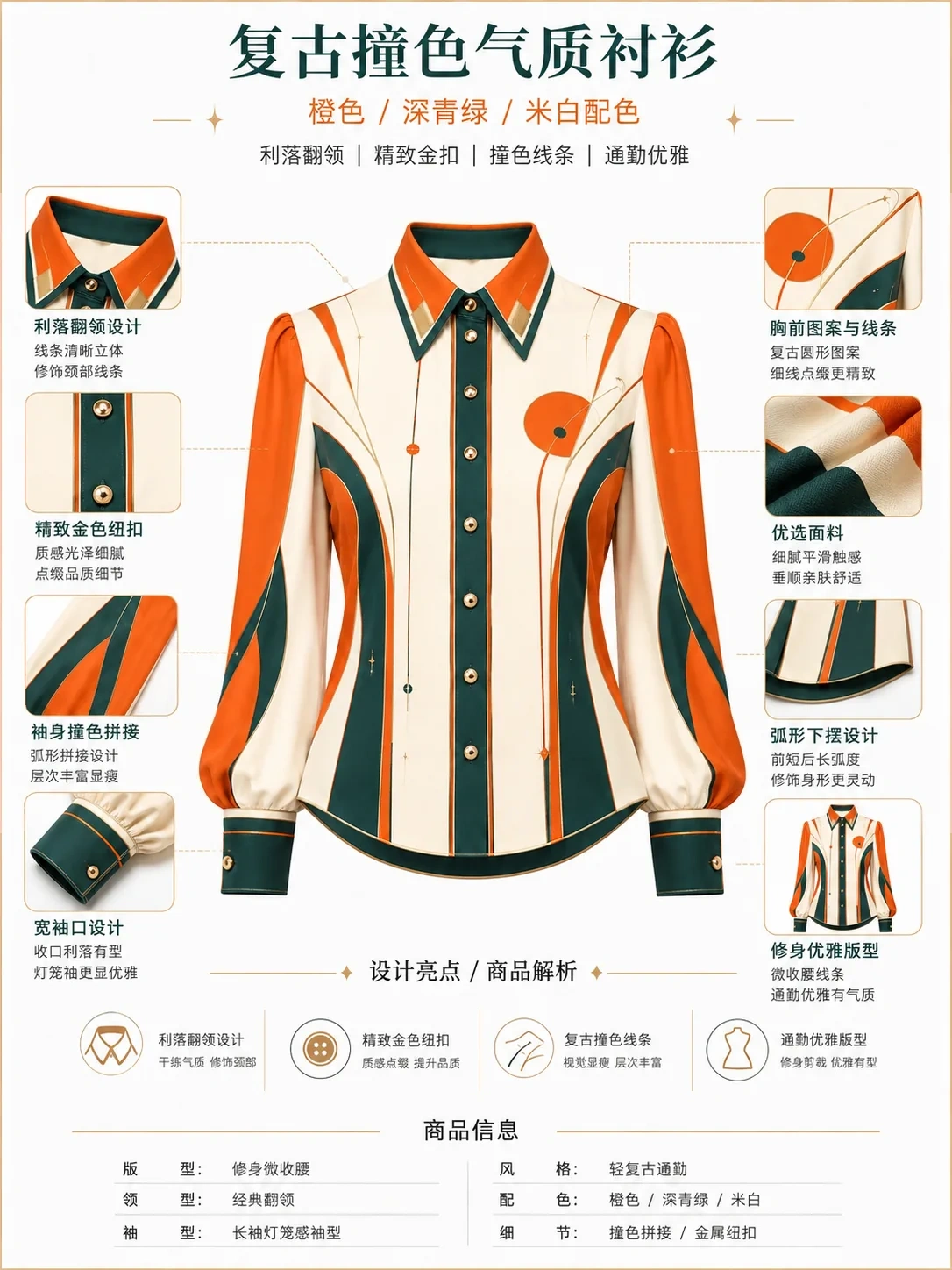 Ecommerce specification page for the printed shirt